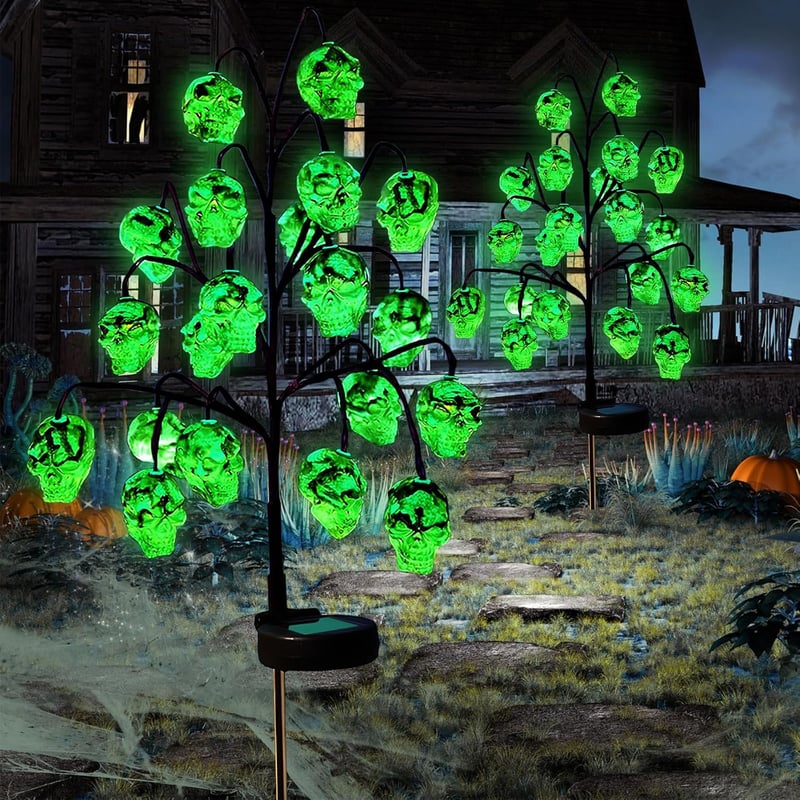 Weiongppy Halloween Kerti Napelemes Koponya Fényfüzér - 20 LED Zöld Világítás, IP54 Vízálló, Kültéri Dekoráció Kertbe, Fára, Ablakba