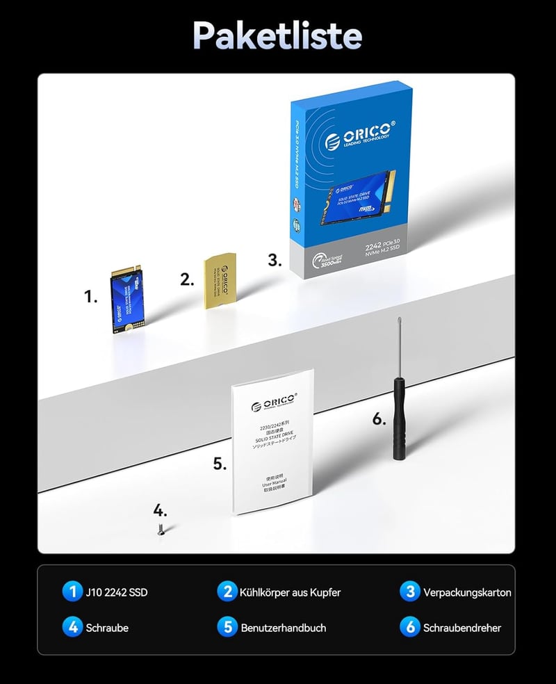 ORICO 512GB M.2 2242 NVMe SSD PCIe 3.0 - 2800MB/s Olvasási Sebesség, Réz Hűtőbordával Laptopokhoz, Mini PC-khez és IoT Eszközökhöz