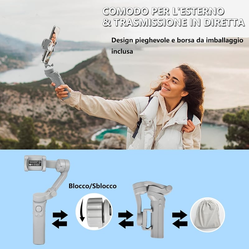 STRBDYI 3 tengelyes telefonstabilizátor iPhone Android AI követéssel összecsukható