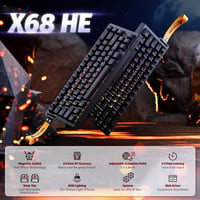 ATTACK SHARK X68 HE Vezetékes RGB Gamer Billentyűzet, 8000Hz Gyors Kapcsolás, 0.01mm Pontosság, Mágneses Kapcsolók, Állítható Aktiválás, PC/ 2