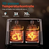 Cookwise 9L Dupla Fiókos Forrólevegős Sütő - 9-in-1 Főzési Mód, Betekintő Ablak, Érintőképernyő, Olajmentes Egészséges Sütés, Időzítő, 2570W 4