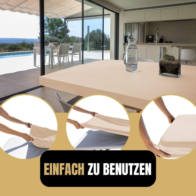 Glop Kültéri Asztalterítő 182x76 cm - Bézs Vízlepergető Elasztikus Téglalap Alakú Terítő Kertbe, Erkélyre, Kempingezéshez - Mosható Poliészt