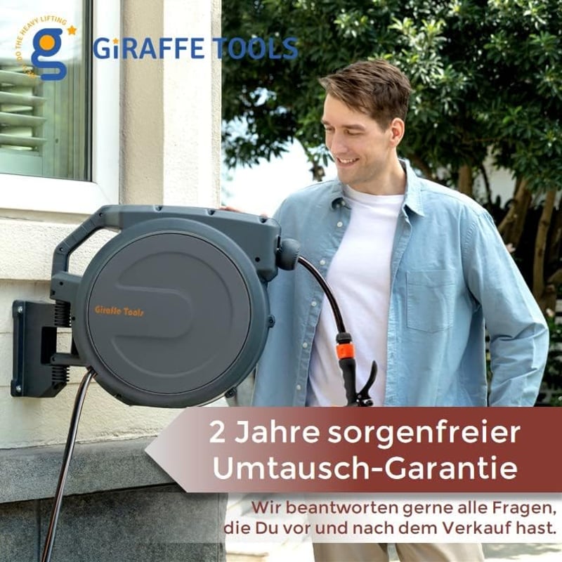 Giraffe Tools 30+2m Automata Fali Tömlőtartó, 180° Forgatható, 7 Szórófejjel