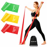 SURFOU set traka za vježbanje 3 kom (zelena, žuta, plava) s 4 razine otpora, torbicom, za jogu, pilates i trening snage 2