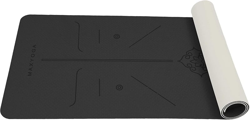MAXYOGA MaxDirect fekete jógaszőnyeg, 183x61cm, TPE, csúszásgátló, igazodási jelölésekkel