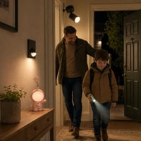 Svetelný balík: 1× GU10 bodové svietidlo + 1× snímač pohybu + 1× nočná lampa astronaut + 1× LED baterka 1