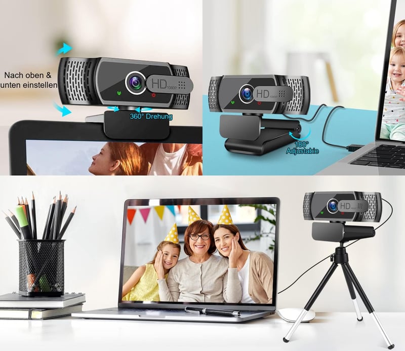 Neefeaer Full HD Webkamera Mikrofonnal és Lencsevédővel - 110° Széles Látószög, USB