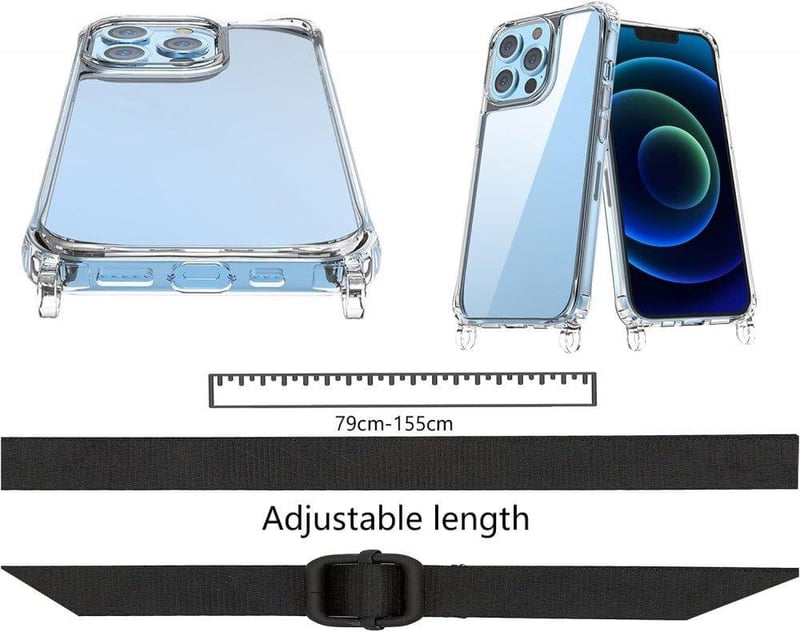 Apple iPhone 14 Pro Max Átlátszó Szilikon Tok Nyakpánttal - Sötétzöld