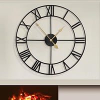 HAITANG 80 cm Nagyméretű Fekete Fali Óra - Modern Fém Kivitel, Római Számlappal, Csendes Járás, Nappali, Hálószoba, Konyha Dekorációhoz 8