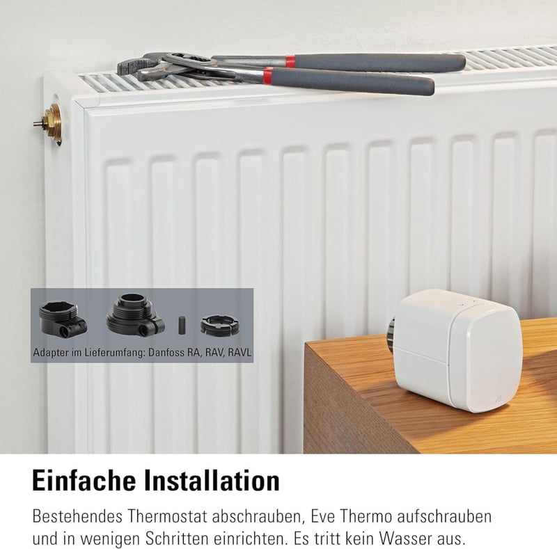 Eve Thermo - Okos radiátor termosztát, energiatakarékos fűtésvezérlés, applikációs időzítés, Thread kapcsolat, Apple HomeKit kompatibilis