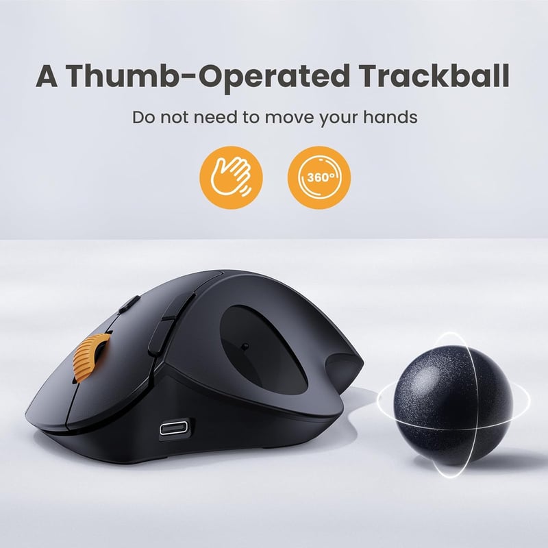 ProtoArc EM04 ergonomikus vezeték nélküli trackball egér, Bluetooth és 2.4GHz, újratölthető