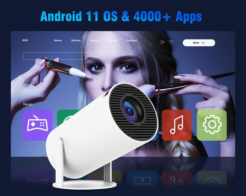 Alwtniet 4K Hordozható Mini Projektor Android 11 - 200 ANSI Lumen, 5G WiFi 6, Bluetooth 5.0, 180° Forgatható, Automatikus Trapézkorrekció, F