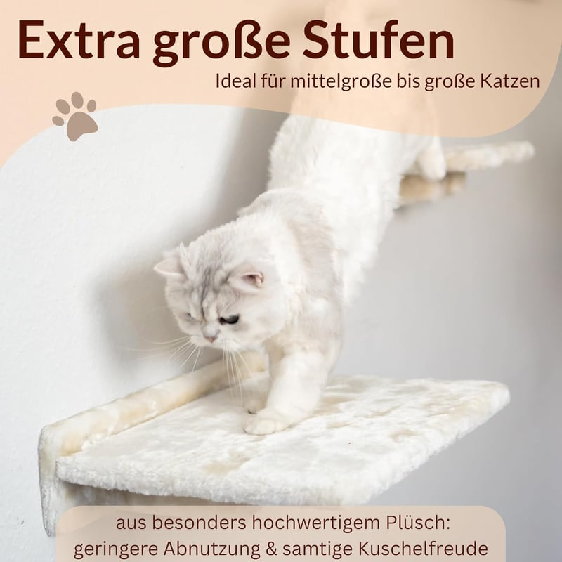 Meoville XXL Macskafal Szett 4 Részes - Tömörfa Macska Függőágy, Pihenő és 2 Lépcső, Fali Kaparófa Rendszer Bézs Színben