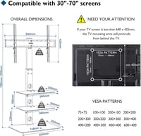 BONTEC TV Állvány 30-70 Hüvelykes Televíziókhoz, Magasságállítható Padlóállvány 3 Edzett Üvegpolccal, 40kg Teherbírás, VESA 600x400mm 5