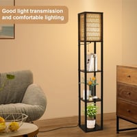 Rayofly Fa Állólámpa Polccal - Vintage Bohém Rattan Lámpaernyő LED Izzóval - Húzókapcsolós Dekoratív Világítás Nappaliba, Hálószobába, Irodá 8