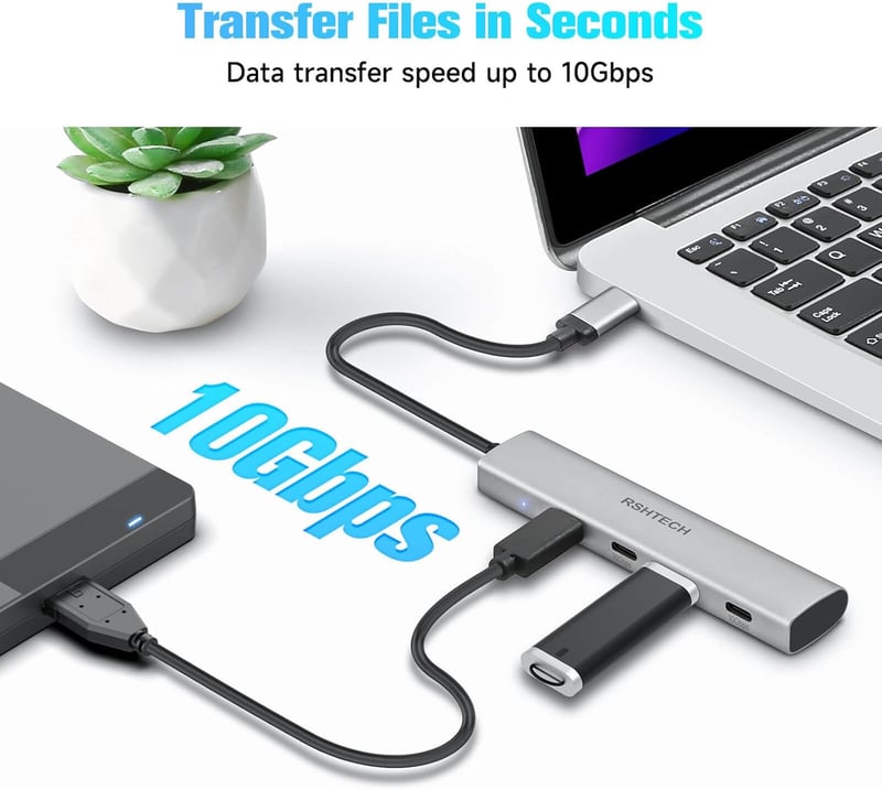 RSHTECH 10Gbps USB-C Hub 4 portos, MacBook Pro/Air M1/M2 kompatibilis, ultravékony alumínium adapter