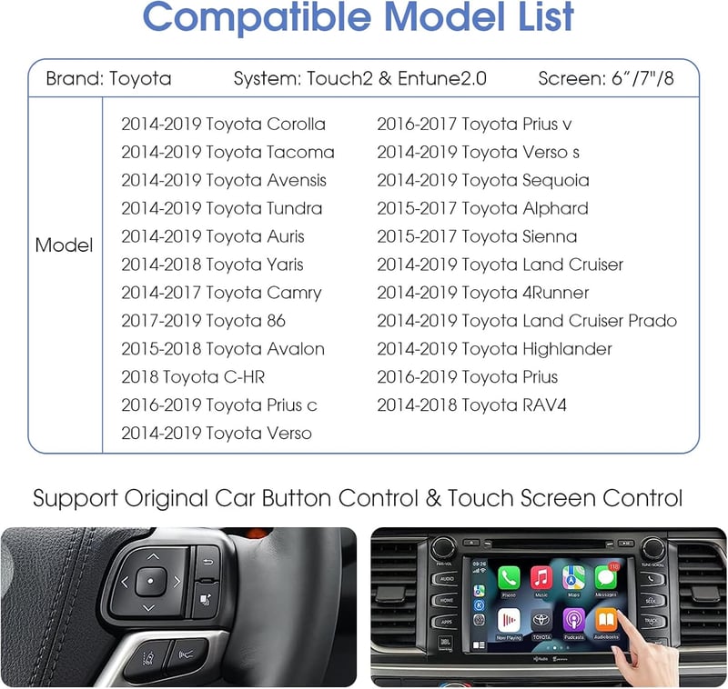KAOLALI Vezeték Nélküli CarPlay Adapter Toyota Autókhoz - Touch2 és Entune2 Rendszerekhez (2014-2019) - Android Tükrözés, USB Csatlakozás

A