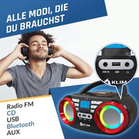 KLIM B3 Hordozható CD Lejátszó - Bluetooth, FM Rádió, MP3, USB, RGB LED - Újratölthető Boombox Digitális EQ-val - Kompakt Sztereó Hangzás 3