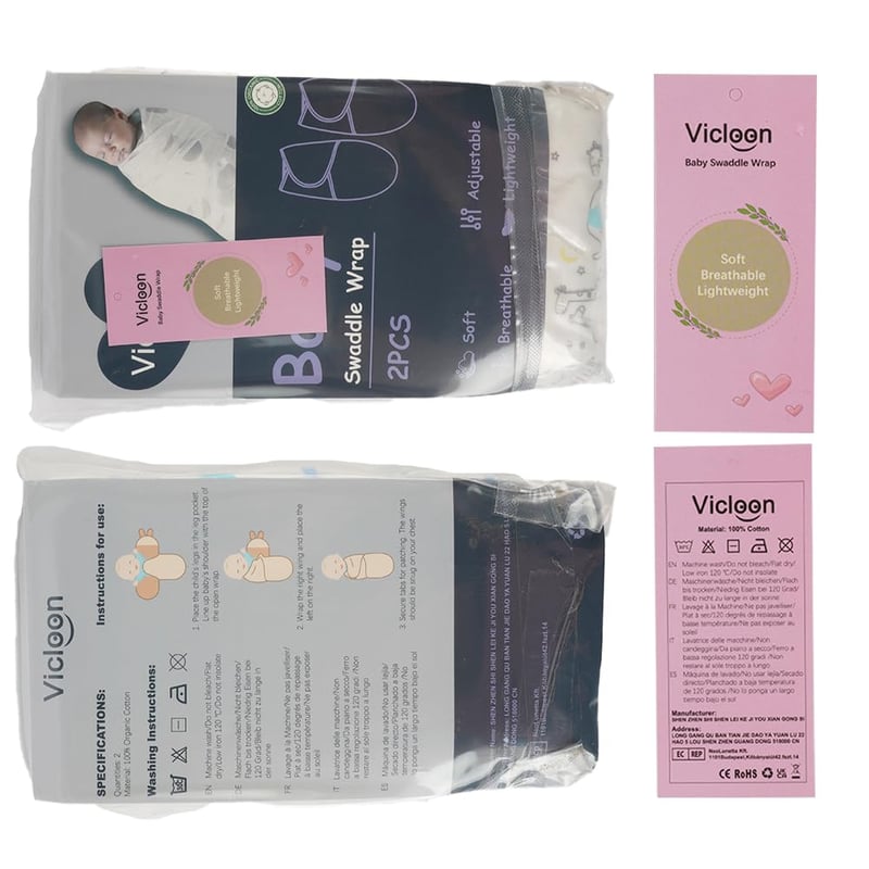 Vicloon 3 db-os sötétkék bio pamut pólya újszülötteknek, 3-6 hónapos korig