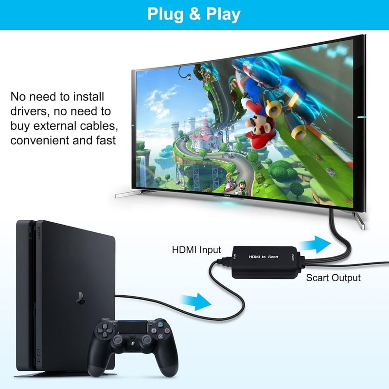 AMANKA HDMI-SCART Átalakító Adapter Full HD 1080P Videó-Audió Konverter HDMI és SCART Kábellel HDTV, STB, VHS, Xbox, PS3, Sky, DVD, Blu-ray 