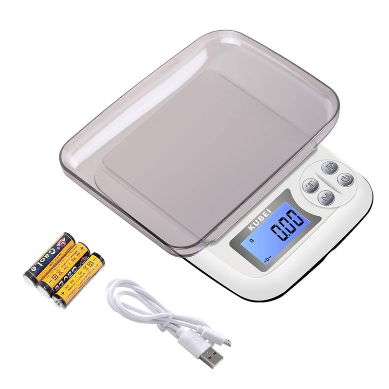 KUBEI digitális konyhai mérleg 1kg/0,01g - USB töltés, nagy pontosságú, ékszerhez, pénzérméhez