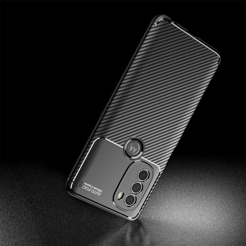 Motorola G71 5G szénszálas, ütésálló tok - koromfekete