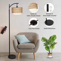 Rayofly Állólámpa Távirányítóval - Rattan Nappali Lámpa Tompítható Fénnyel, Alkalmazásvezérléssel, Bohém Stílusú Lenvászon és Rattan Lámpaer 4