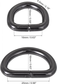 Uxcell Fekete Fém D Gyűrű Csat 16mm és 25mm, 12 darabos szett 2