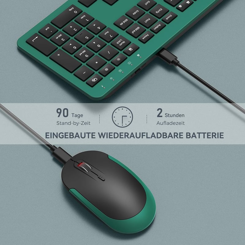 seenda Vezeték Nélküli Billentyűzet-Egér Szett, Újratölthető, Ultravékony, Ergonomikus, Szilikon Porvédővel, PC/Laptop/Smart TV, Német QWERT
