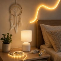 Pachet decor dormitor: 1x prinzător de vise 12cm + 5m bandă LED + lampă masă albă + bec E27 1