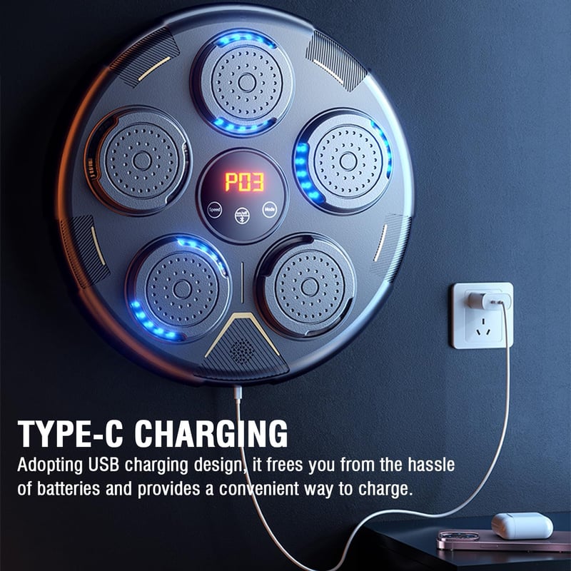 TAZZOR Bluetooth Zenés Boxgép - Otthoni Edzőfelszerelés Erőmérővel, Reflexfejlesztő Koordinációs Eszköz Gyerekeknek és Felnőtteknek, Fekete