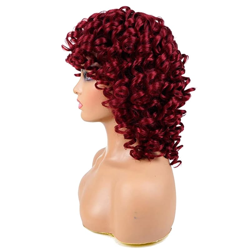 PORSMEER Rövid Vörös Afro Paróka Göndör Frufruval - Halloween, Cosplay Jelmezekhez