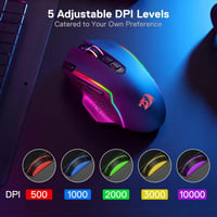 Redragon M810 Pro Vezeték Nélküli Gamer Egér, 10000 DPI, 8 Makró Gomb, Gyorstüzelés, 45 Órás Üzemidő, RGB Háttérvilágítás, PC/Mac 5