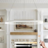 YYUTLUO Modern LED Csillár - 80 cm Fehér Kör Alakú Függőlámpa, 35W, Távirányítható, Fényerőszabályozható, Nappali és Hálószoba Világítás 1