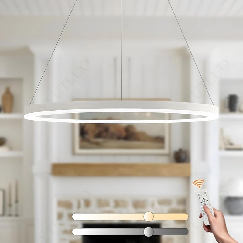 YYUTLUO Modern LED Csillár - 80 cm Fehér Kör Alakú Függőlámpa, 35W, Távirányítható, Fényerőszabályozható, Nappali és Hálószoba Világítás