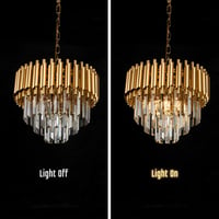 FRIXCHUR Arany Kristály Csillár - Modern 3-Szintes Mennyezeti Lámpa, 40 cm LED Függőlámpa Esőcsepp Dizájnnal, Nappali és Étkező Világítás, E 8