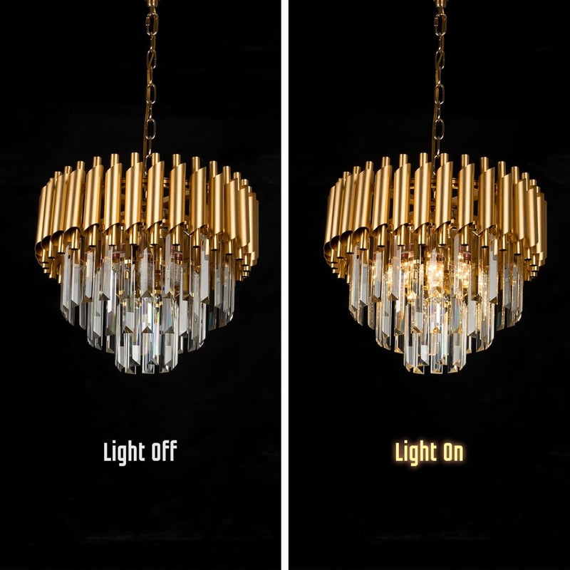 FRIXCHUR Arany Kristály Csillár - Modern 3-Szintes Mennyezeti Lámpa, 40 cm LED Függőlámpa Esőcsepp Dizájnnal, Nappali és Étkező Világítás, E