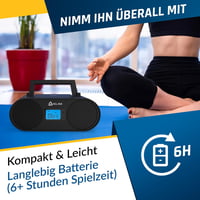 KLIM Boombox B4 Hordozható CD Lejátszó AM/FM Rádióval, Bluetooth, USB, MP3, AUX Funkcióval, Újratölthető Akkumulátorral és Távirányítóval, F 5