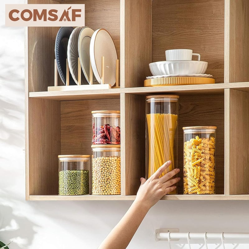 Comsaf 2200ml-es légmentes kerek üveg tárolóedény szett, 3 db-os