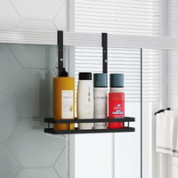 OSDUE Fekete Rozsdamentes Acél Zuhanytartó Polc - Fúrás Nélküli Fürdőszobai Tároló 2 Akasztóval, 4cm-es Üvegfalra, Szellőző Rácsdesign 6