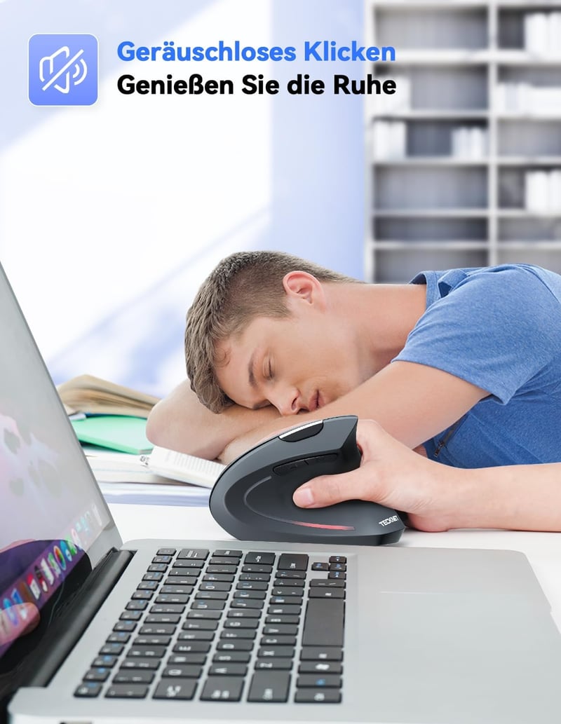 TECKNET Ergonomikus Vezeték Nélküli Függőleges Egér, 4800 DPI, 6 Gombos, Kényelmes Csuklótámasz, PC/Laptop/Mac Kompatibilis, Szürke