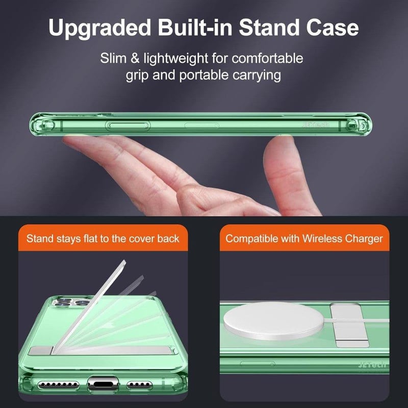 Apple iPhone 11 Pro Max Zöld Áttetsző Szilikon Tok Beépített Állvánnyal