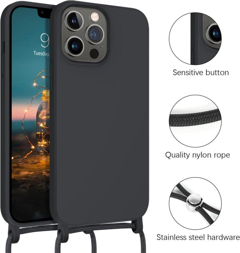 Apple iPhone 13 Pro Max Szürke Szilikon Tok Nyakpánttal