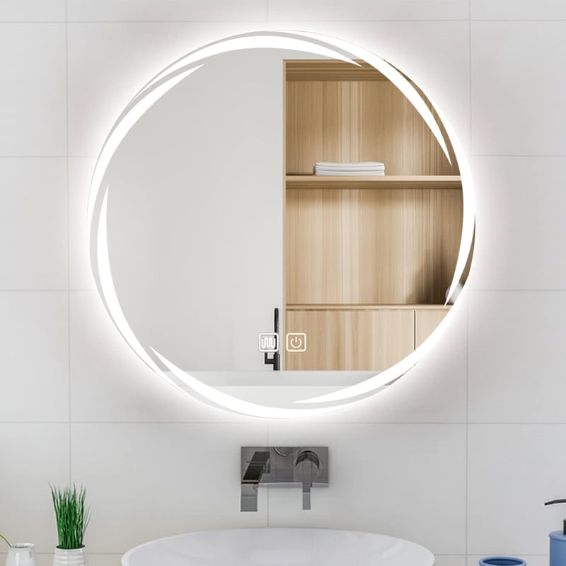 YOSHOOT 60 cm Kerek Fürdőszobai Tükör LED Világítással, Páramentesítő Funkcióval, Érintőgombos, Fényerőszabályozható, 3 Színhőmérséklet, IP4