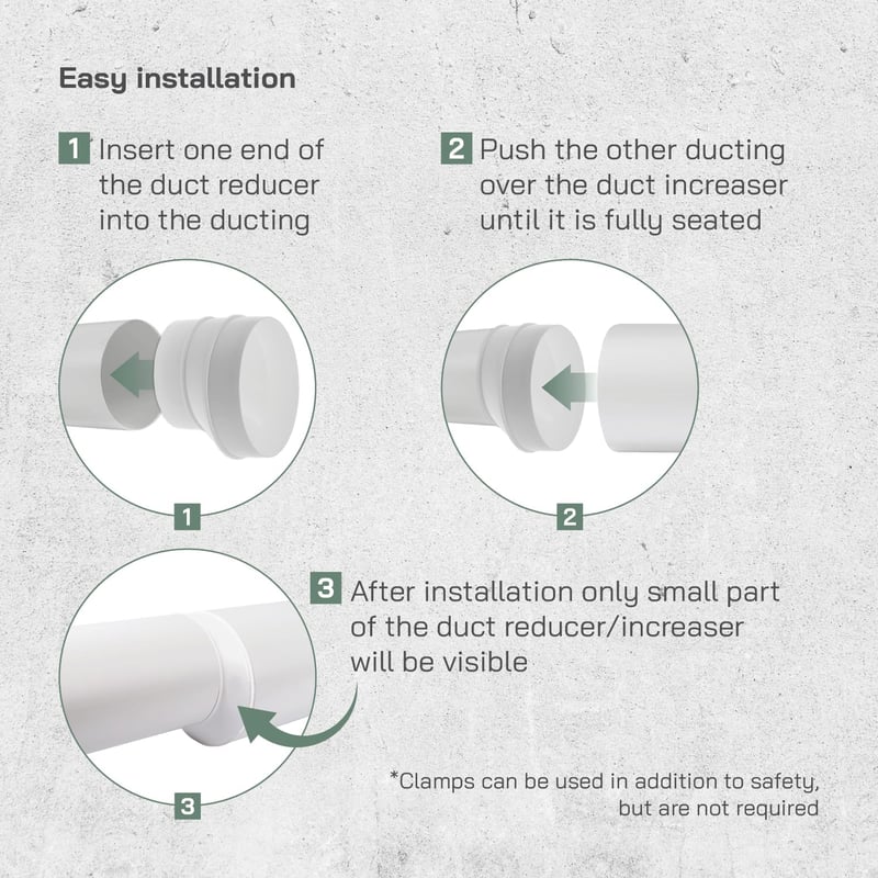 Vent Systems Szellőzőcső Szűkítő Adapter 125-100 mm - Fehér ABS Műanyag Csatlakozó HVAC Rendszerekhez, Könnyen Szerelhető Légcsatorna Átalak