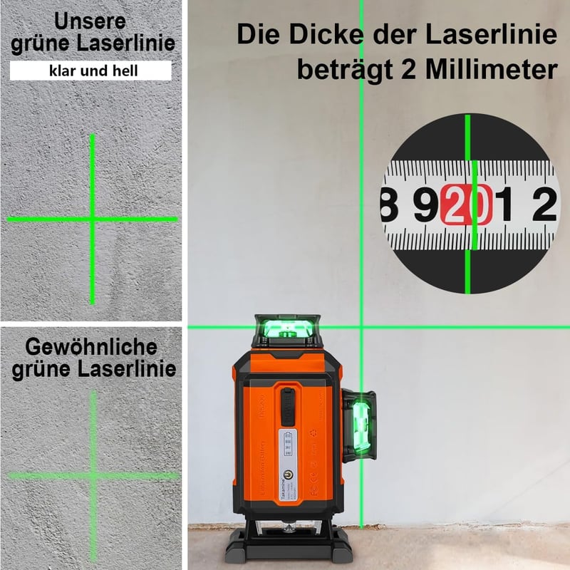 TakamineTech Zöld Keresztvonalas Lézer - 4x360° Önszintező Lézeres Szintező, 16 Vonalas Építési Lézer, 5200 mAh Akkumulátor, Távirányítható,