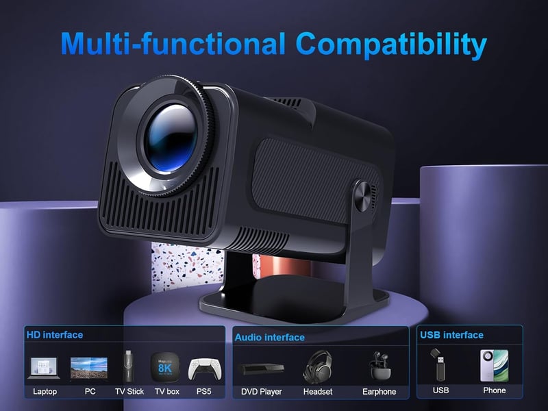 Magcubic HY320 Hordozható Projektor 4K Natív 1080P 10000 Lumen WiFi 6 Bluetooth 5.0 180° Forgatható Automatikus Keystone Android 11.0 Fekete