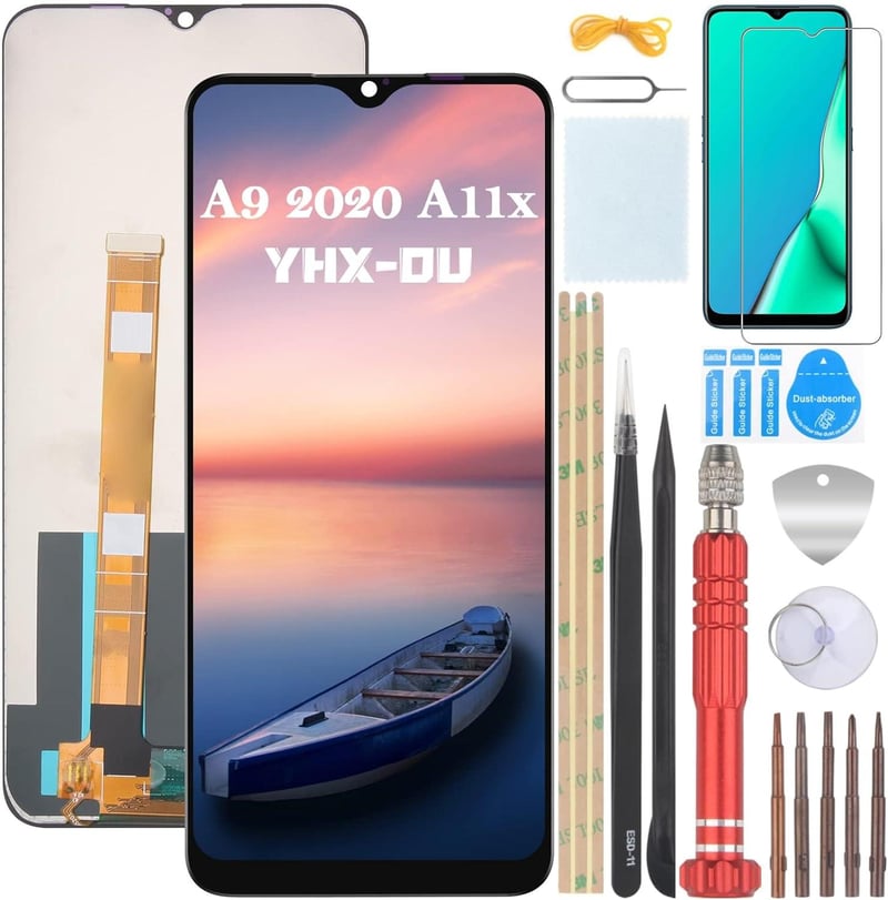 Oppo A9 (2020) és A11x Fekete LCD Kijelző Érintőpanellel, Szerszámokkal