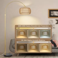 Rayofly Arany Ívelt Állólámpa Rattan Lámpaernyővel - Modern Boho Padlólámpa Távirányítóval, LED Izzóval, Alkalmazásvezérléssel, Fényerőszabá 2