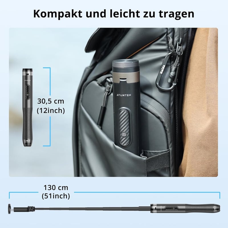 ATUMTEK 130cm-es Bluetooth Szelfibot Állvánnyal - iPhone és Android Kompatibilis